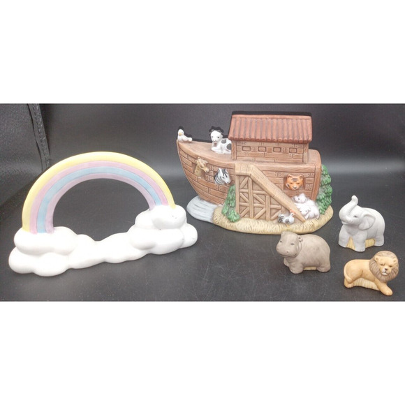 Homco #1474 Noah's Ark 5 pc set ( Ark is chipped and Noah is missing. see pics) - Picture 1 of 8